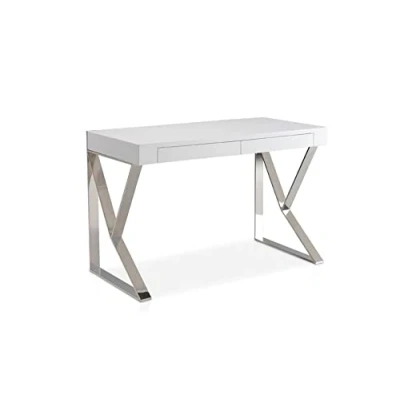 Imagen de Ángel Cerdá Mesa Escritorio Blanco y Acero Oficina Moderno con Cajones Soft Closing Trabajo Minimalista en Brillo Resistente Versátil 120 x 61 76 cm