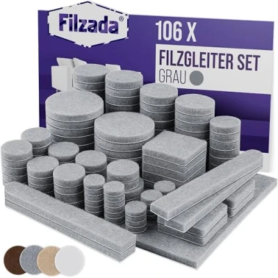 Imagen de Filzada® Juego de 106 almohadillas fieltro autoadhesivas (cuadradas y redondas), color gris