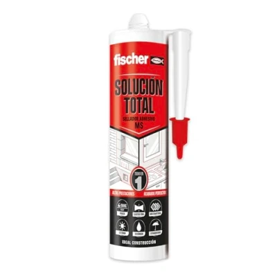 Imagen de fischer 570946 Solución Total Blanco, Sellador Adhesivo MS, pega, sella y repara, en interiores exteriores, resistente al agua Polímero MS 290 ml