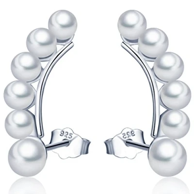 Imagen de Unendlich U moda plata de ley 925 perlas Sweep Up Oreja Studs Pendientes para las mujeres/niñas