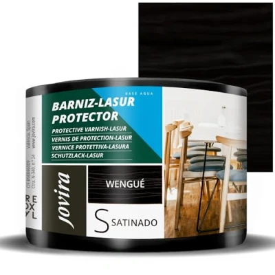 Imagen de JOVIRA PINTURAS BARNIZ LASUR Protector Satinado al Agua. Protege, decora y embellece todo tipo de madera. (375 Mililitros, Wengué)