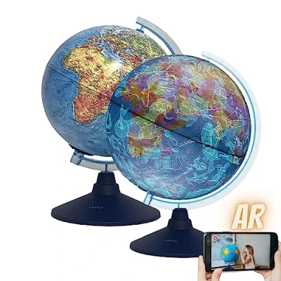 Imagen de Exerz globo AR de 21 cm con luz LED iluminada sin cable, mapa físico (día), consellación (noche), aplicación realidad aumentada para iOS, iluminado
