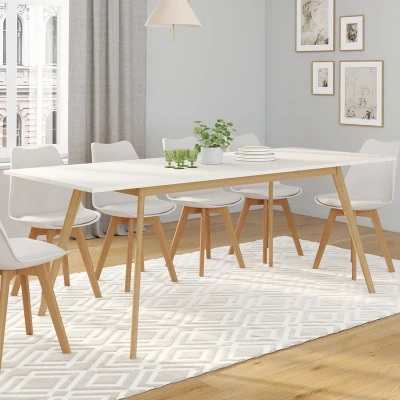 Imagen de IDMarket Mesa escandinava extensible rectangular Inga 6 8 personas, 160 200 cm, color blanco