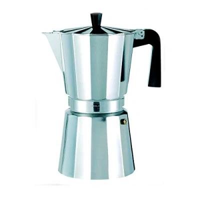 Imagen de Oroley Cafetera Italiana New Vitro Aluminio Incluye 9 Tazas Vitrocerámica, Fuego y Gas Estilo Tradicional