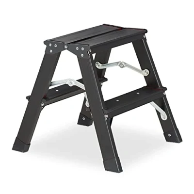 Imagen de Relaxdays Escalera Plegable, con 2 Peldaños, Taburete de Aluminio para el Hogar, hasta 120 kg, 39 x 38 40 cm, Negro