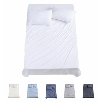 Imagen de Todocama Juego de Sábanas 4 Piezas 3001 Sábana Bajera Ajustable Encimera Dos Fundas Almohada 50x80cm, (Cama 90x190/200 cm, Blanco)
