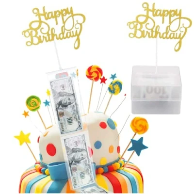 Imagen de Spydge Conjunto de Caja Dinero Pastel Cumpleaños,Caja Sacar Reutilizable con 20 Bolsas Transparentes para Suministros Fiesta cumpleaños Regalo Sorpresa