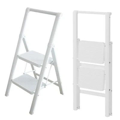 Imagen de UABA Escalera Plegable 2 peldaños Blanca, Liviana y compacta 5 cm, Anchos Antideslizantes, EN 131 150 kg