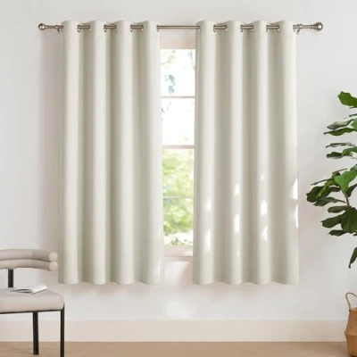 Imagen de PONY DANCE Cortinas Opacas Termicas 2 Piezas Cortas Salon Cortians Blackout con Ojales Aislantes Frio y Calor Cortina Opaca Ventana, 140x175 CM, Beige Claro