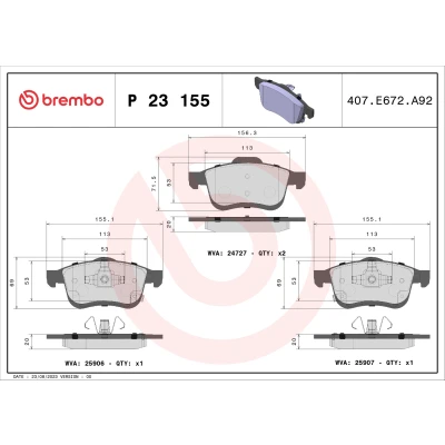 Imagen de BREMBO P 23 155 Juego de pastillas freno con avisador acústico desgaste sin accesorios FIAT: 500L