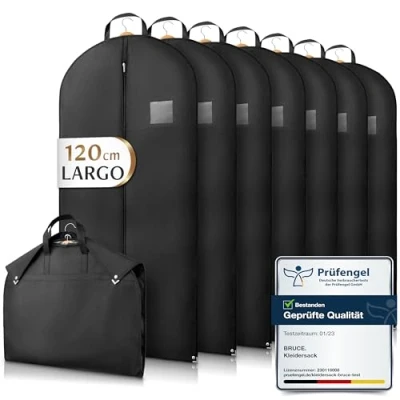 Imagen de Bruce.® 7x Fundas Ropa Armario 120x60cm, Antipolillas Bolsa Almacenaje con 120 GSM, Porta trajes Caballero o Mujer para Viaje, Bolsas Guardar Colgada Cremallera