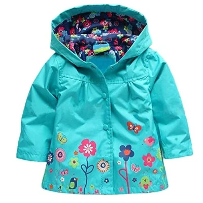 Imagen de Baotung Chubasquero impermeable para niños y niñas, con capucha diseño de flores, azul, 116 cm