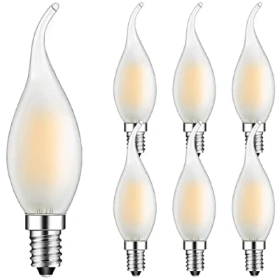Imagen de Suncan Bombilla LED E14, forma de llama, 4 W equivalente a bombillas halógenas 40 W, 360 lúmenes, 2700 K, blanco cálido, 6 unidades, cristal mate, clase energética F