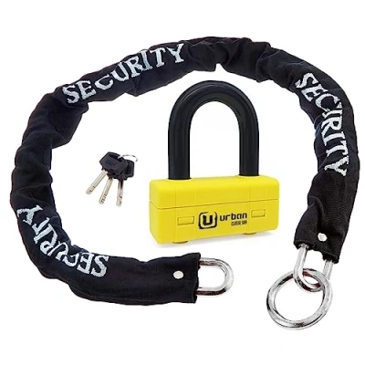 Imagen de URBAN UR75+10.120L Candado Cadena Moto ø10 con Anilla + Bloqueo Disco Mini U Alta Seguridad Homologado Classe SRA, 120cm Mayor Distancia, Antirrobo Multifunción para Anclaje, Motocicleta, Parking