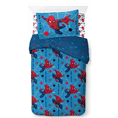 Imagen de Jay Franco Marvel El Hombre Araña Spiderman Juego de Ropa Cama Infantil 3 Piezas 100% Algodón Individual Incluye Funda Edredon 135x200cm + Sabana Bajera 90x200cm Almohada 50x70cm