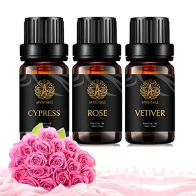 Imagen de aromaterapia Vetiver aceite esencial Set para difusor, 3x10ml 100% Pure Rose humidificador Rose, vetiver, ciprés del aceites esencials set, Cypress Kit