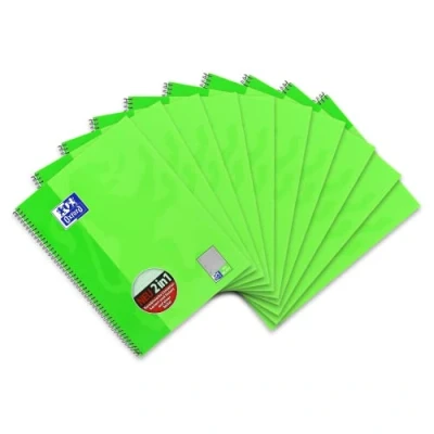 Imagen de Oxford KarLi 100050362 Cuaderno de espiral (10 unidades, cuadriculado con rayas, 80 hojas, A4+, 90 g/m²), color verde