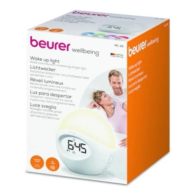 Imagen de Beurer WL32 Despertador con Luz, Simulación Amanecer y Atardecer, Pantalla LCD Retroiluminada, Alarma Despertador, 10 Espacios Memoria, Color Blanco