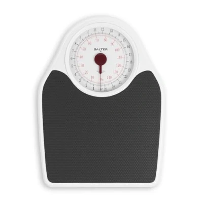 Imagen de Salter báscula de baño mecánica 145 BKDR Doctor Style, fitness, capacidad máxima 150 kg, dial con visualización completa, pesaje preciso en pies y libras, plateada, negra