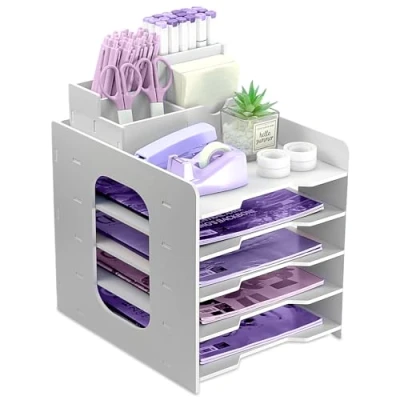 Imagen de organizador de bandeja cartas, bandejas archivo papel A4, archivos oficina 5 niveles, escritorio con apilable,