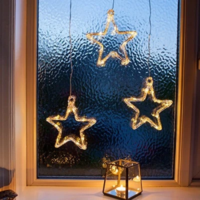 Imagen de Lights4fun 3 Estrellas Decorativas para Ventanas con LED a Pilas Uso en Interiores
