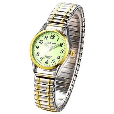 Imagen de JewelryWe Reloj Mujer, para Mujer Ultra Claro y Fácil de Leer, Números Grandes, Esfera Luminosa, Puntero Luminoso, Práctico con Correa Elástica, Bicolor Superficie Luminosa