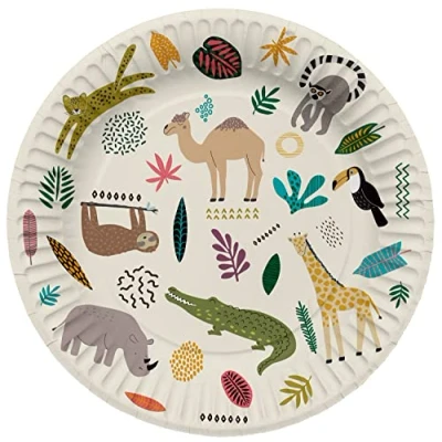 Imagen de Folat 61929 Vajilla Ø 23cm 8 piezas Zoo Party Platos de papel para Cumpleanos, Fiesta infantil, Despedida Soltera, Compromiso, Boda, Aniversario, multicolor
