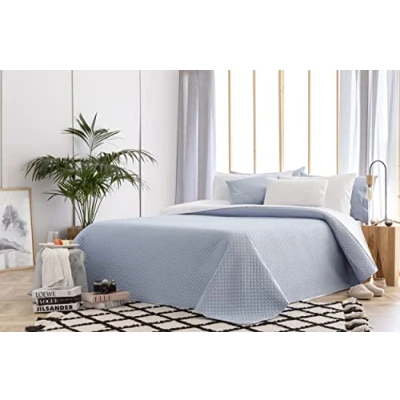 Imagen de Todocama Colcha boutí Fina con diseño de Rombos, para Primavera, Verano, otoño e Invierno. 100% Microfibra Extra Suave. Cubre Cama Multiusos. 105 200x260cm Azul Claro