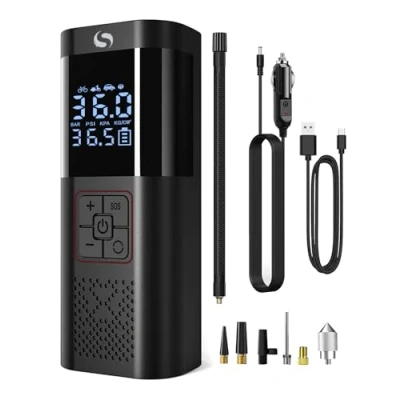 Imagen de SERVOMASTER Compresor Aire Portatil, Mini De Aire, 150PSI 12V DC Bomba para Neumáticos con Luz LED Coche Moto Bicicleta Bola