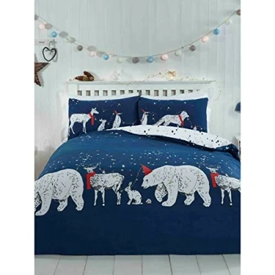 Imagen de Rapport Home Juego de Cama Reversible algodón con diseño Oso Polar y Amigos, Color Azul Marino