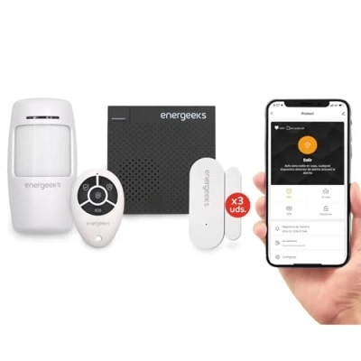 Imagen de Energeeks Sistema de Alarma WiFi Protección Hogar Incluye Sirena y Sensores Movimiento/Apertura hasta 60 Adicionales Notificaciones App Móvil Conectividad con Alexa Google
