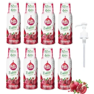 Imagen de 8 paquetes FruttaMax Concentrado de jarabe frutas Menos azúcar con un 60% contenido fruta adecuado para máquina refrescos (8 x 500 ml) Granada)