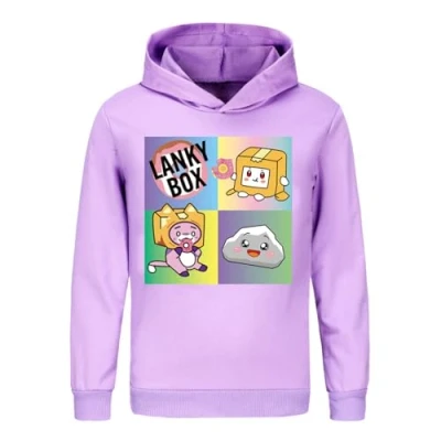 Imagen de LANKYBOX sudadera con capucha de algodón para niños estampado Foxy y Boxy, niños, Morado (, 4 5 años