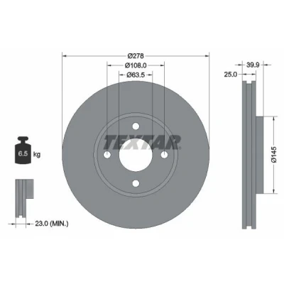 Imagen de TEXTAR PRO 92279003 Disco de freno 278 25 04/04 108 ventilación interna revestido sin perno sujeción rueda, buje rueda FORD: Ecosport Mk2
