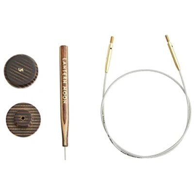 Imagen de Lantern Moon Cables Intercambiables para Agujas de tricotar 2 Cuerdas fijas 100cm terminales Madera y 1 Herramienta apriete Acero Inoxidable Recubierto Nylon, Plata latón, 40&quot;