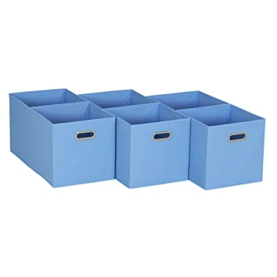 Imagen de Household Essentials, Paquete de 6 contenedores almacenamiento tela con asa, color azul claro