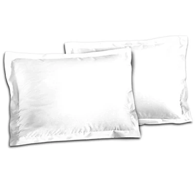 Imagen de Home Linge Passion Lote de 2 Fundas Almohada con Volante Plano 57 Hilos, Algodón, Blanco, Individual, 50 x 70 cm,
