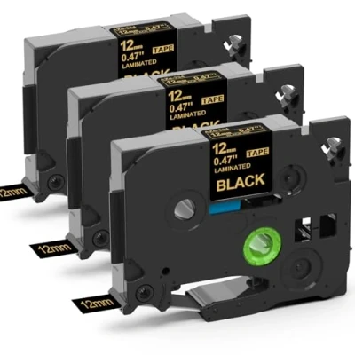 Imagen de 3x MarkField Compatible Cinta de etiquetas Reemplazo para Brother P Touch TZ TZe 334 Oro sobre Negro 12mm x 8m PT H100LB H105 H107B H110 H200 H101TB P300BT Cube D200BW D210 D400