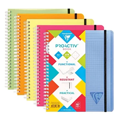 Imagen de Clairefontaine 328775C Linicolor Fresh Proactiv&#039;Book Cahier Trieur à Spirale A5+ 16x21 cm 180 Pages Détachables Petits Carreaux Cadrées Papier Blanc 90 g Couverture Polypro Couleur Aléatoire