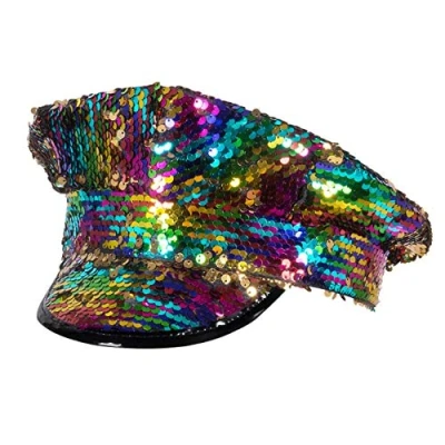 Imagen de Boland Mütze Arco Gorro con lentejuelas reversibles para adultos, brillante, carnaval, Halloween, fiesta temática, discoteca, 44736, multicolor, talla única