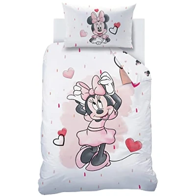 Imagen de Minnie Mouse Juego de Cama Franela☆ Ropa Infantil para niñas, Rosa y Rosa, diseño Mariposa Disney Mouse, 1 Funda Almohada 40 x 60 cm nórdica 100 135