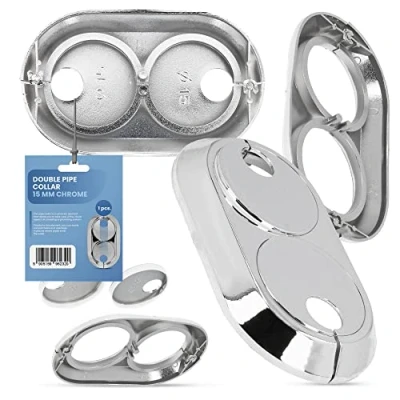 Imagen de Roseta doble de 15 mm para radiador, cubierta tubo doble, manguito cromo, funda calefacción, accesorios sistemas calefacción central
