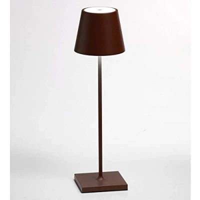 Imagen de Zafferano Poldina Lámpara de Mesa LED Recargable, Regulable, Cuerpo Aluminio, H 38cm, Protección IP54, Adecuada para Uso Exterior/Interior, Enchufe UE Corten, 2.2 W