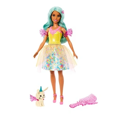 Imagen de Barbie Un Toque de Magia Teresa Muñeca Pelo Azul con Look fantasía, Mascota, Peine y Accesorios, Juguete +3 años (Mattel HLC36)