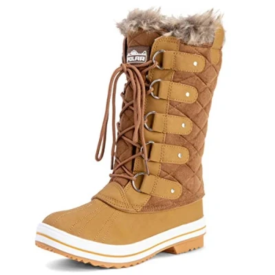 Imagen de Polar Mujer Acolchada Alto Nieve Impermeable Invierno Piel Sintética Durable Suela De Goma Al Aire Libre Lluvia Botas bronceada Cardy UK8/EU41 YC0628