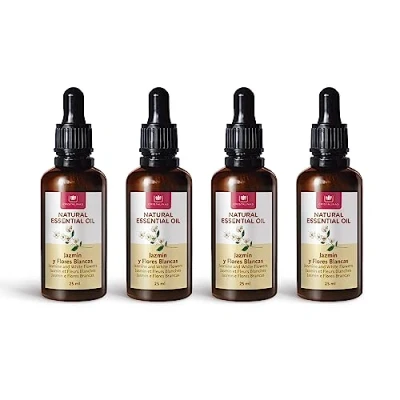Imagen de CRISTALINAS Pack 4 Aceites Esenciales para Humidificador 100% Puro Aroma Jazmín y Flores Blancas Inspiración Set 4x25ml 0% Alcohol