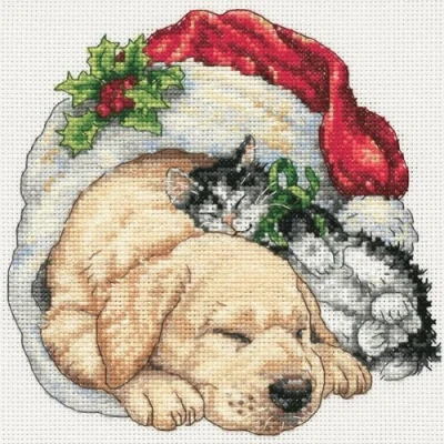Imagen de DIMENSIONS Collezione Gold Petite Natale mattina animali contati Croce 6&quot;X 6&quot;
