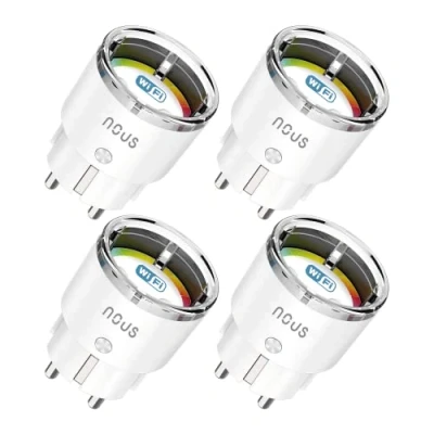 Imagen de Nous A1 WiFi Enchufe inteligente con proteccion sobretension, medidor consumo, mando a distancia, temporizador. Programable Google Home, Tuya smart life, Alexa enchufes. Kit plug domotica
