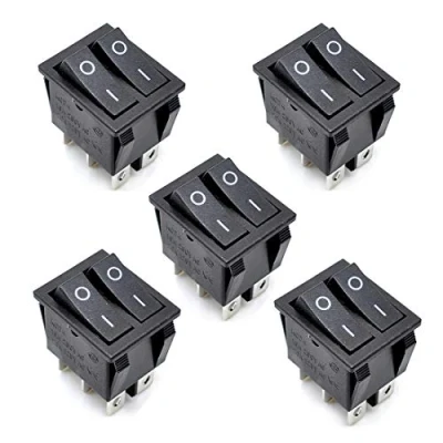 Imagen de Oiyagai 5 Piezas de Interruptor Basculante Barco 2 Vías KCD4 AC 250V 16A, Terminales 6 Pines, Doble SPST, Encendido/Apagado, Negro
