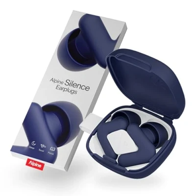 Imagen de Alpine Silence Tapones para Dormir, Concentración y Viajar Protección Auditiva Cómoda Reusable Ajuste perfecto en V Puntas Ovaladas Suaves XS/S/M/L Reduce el Ruido Hasta 25dB Azul Oscuro